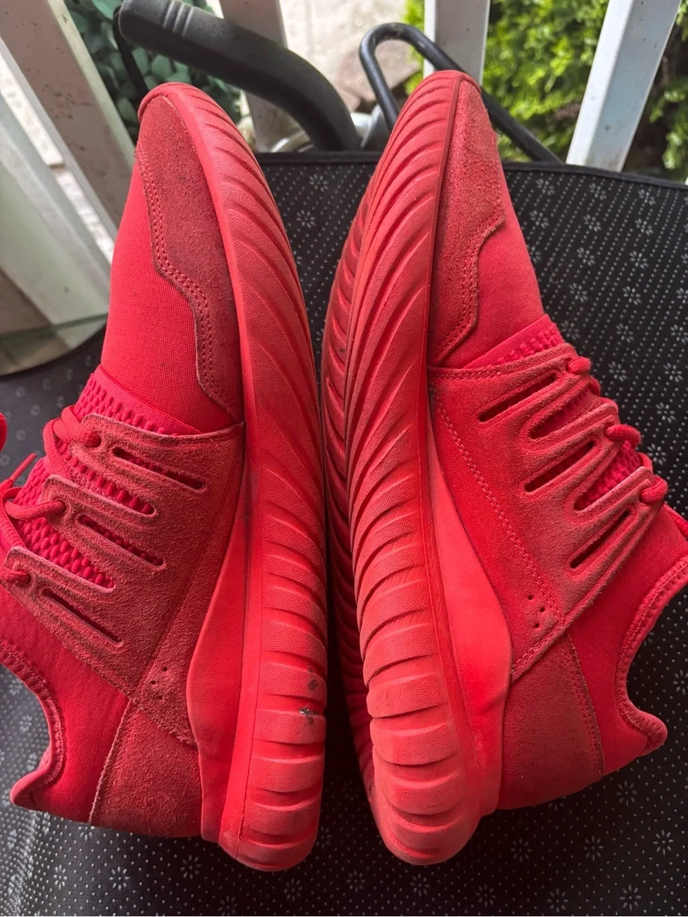 adidas Red Knit Lace-Up Athletic Shoes